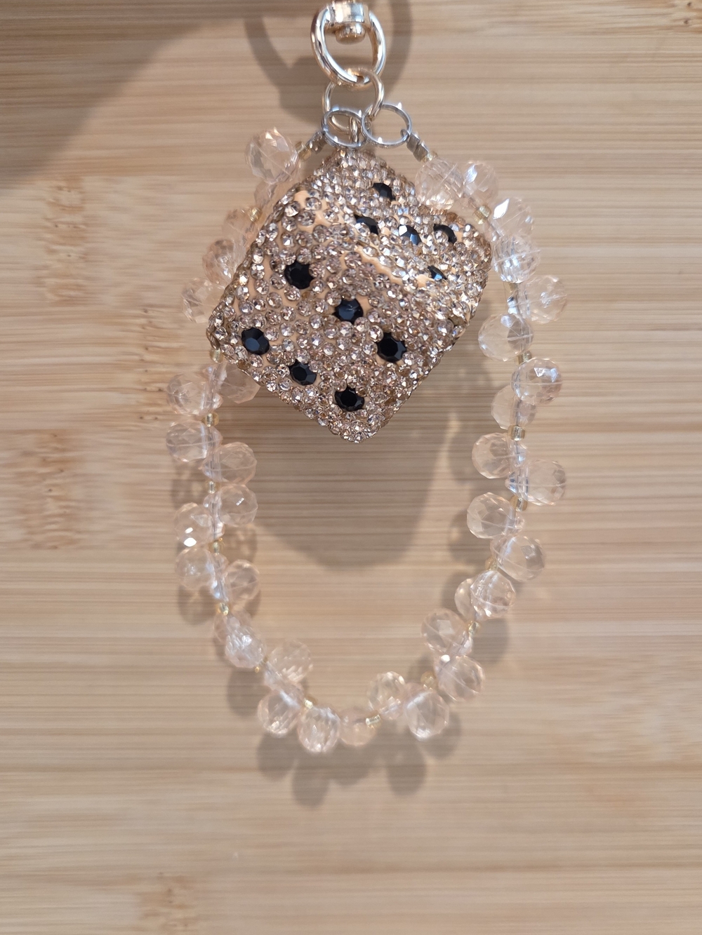 Luxury Bling Rhinestone Oversized Die Keychain Bag Charm Gold Tone Crystals